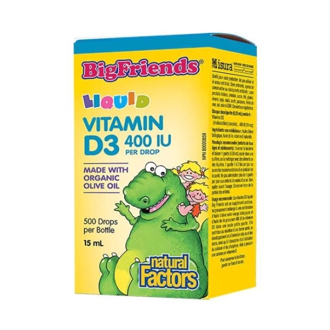 Natural Factors Vitamin D3 Big Friends®/ Витамин D3 за деца 400 IU x 15 ml/ 500 дози