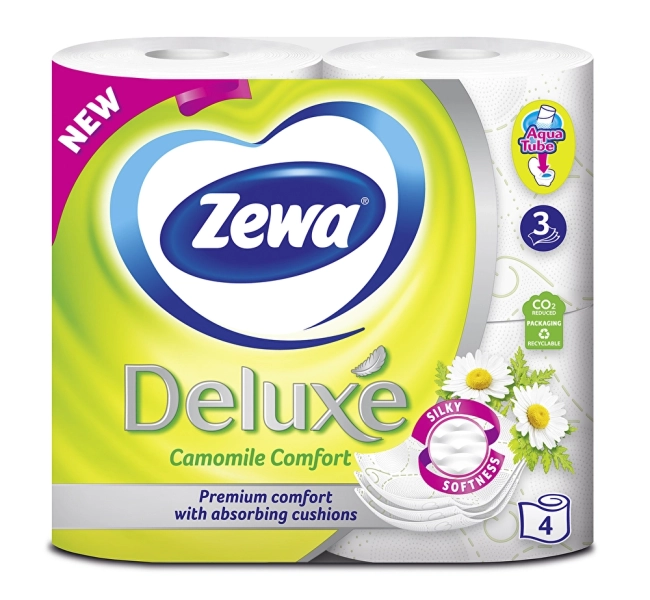 Zewa DELUXE AQUA TUBE Тоалетна хартия 3 пласта CAMOMILE COMFORT 4 ролки