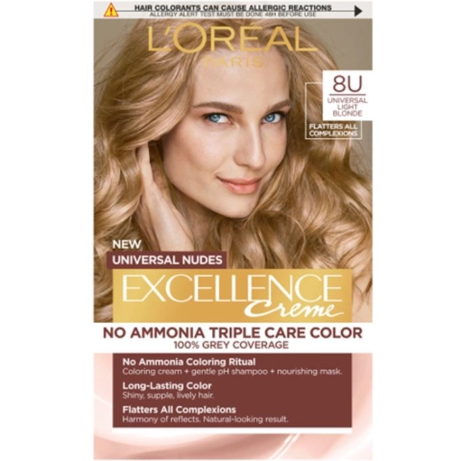 L’Oreal Excellence Universal Nudes Безамонячна боя за коса цвят 8U Light Blonde