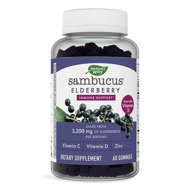 Nature’s Way Самбукус Гъми с черен бъз, цинк, витамини С & D - Sambucus Gummies, 60 желирани таблетки