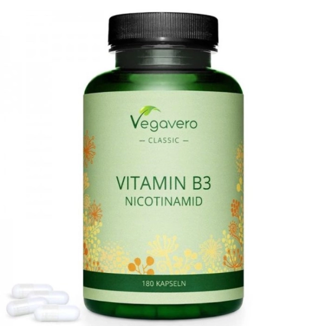 Vegavero Витамин В3 (Никотинамид) - Vitamin B3 Nicotinamid, 180 капсули