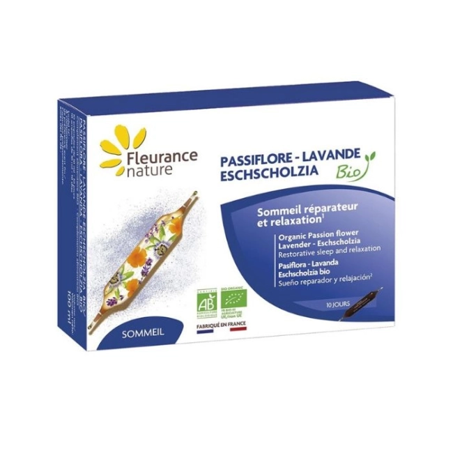 Fleurance Nature Релакс на нервната система - Пасифлора, Лавандула, Ешолция Био, 10 ампули за пиене