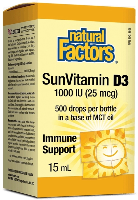 Natural Factors Vitamin D3/ Витамин D3 1000 IU x 15 ml / 500 дози
