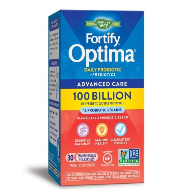 Nature’s Way Пробиотик + пребиотици – специална грижа - Fortify Optima Probiotic Advanced Care, 100 млрд. активни пробиотици, 30 капсули