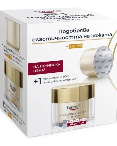 Eucerin Hyaluron-Filler + Elasticity Комплект - Дневен крем и Пълнител, SPF30, 2 x 50 ml