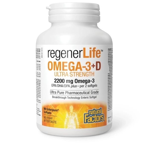 Natural Factors Омега-3 (ЕРА DHA 680335) + Витамин D3 500 IU - RegenerLife™, 90 софтгел капсули