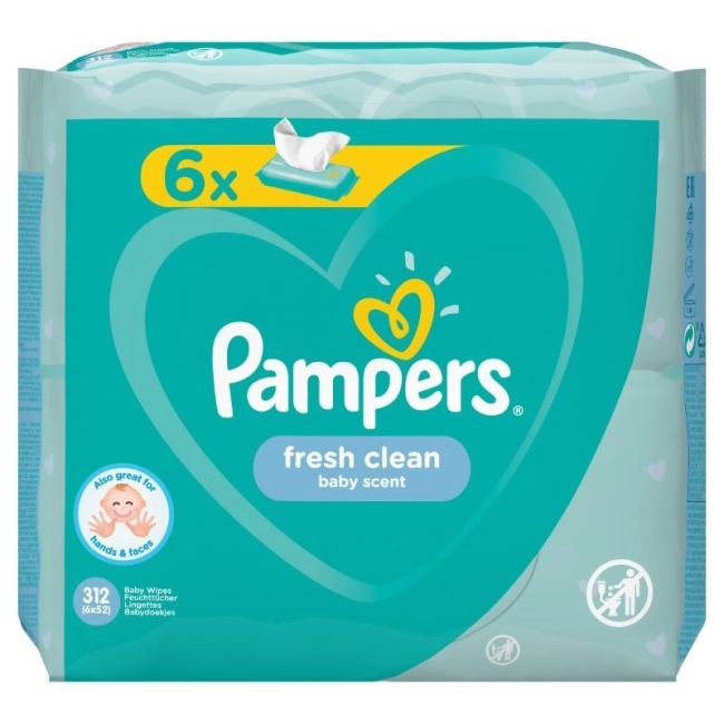 Pampers Fresh Clean Бебешки мокри кърпички 6x52 броя