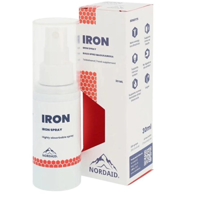 Nordaid Анемия - Желязо Спрей за уста с вкус на ябълка, 30 ml / 200 впръсквания