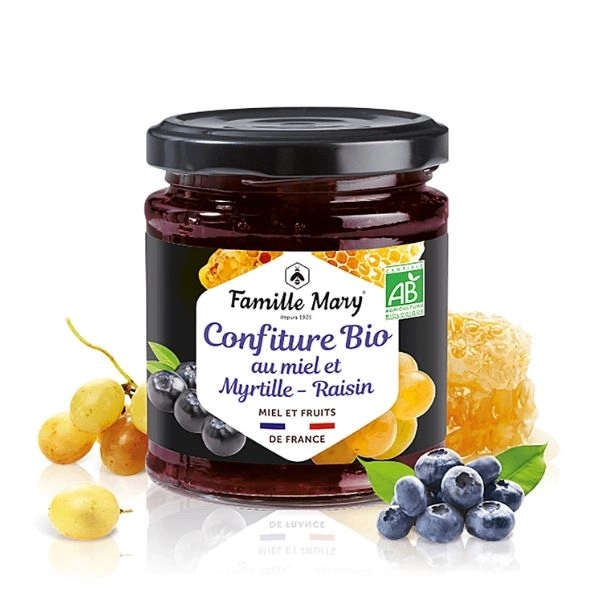 Famille Mary Конфитюр от био мед, боровинки и грозде, 220 g