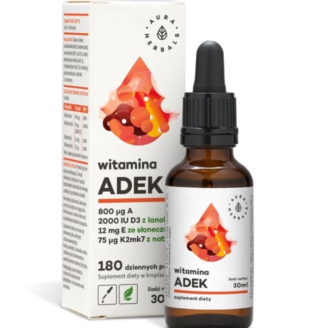 Aura Herbals Подпомага костите, зъбите и имунитета - Витамин А, К2, D3, E -  30 ml капки