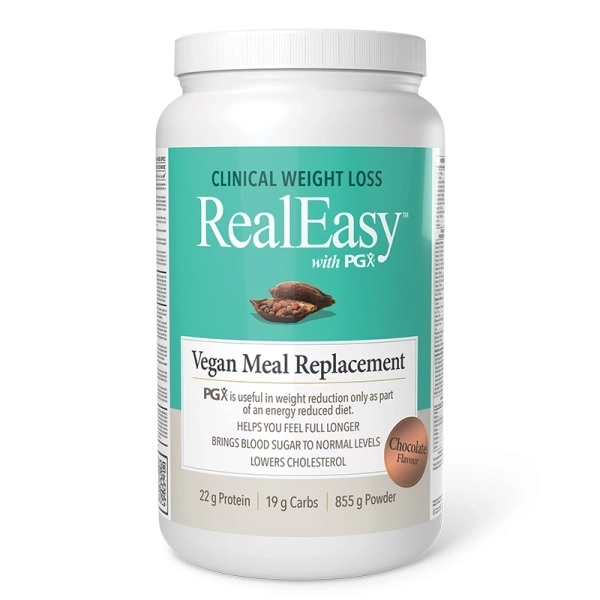 Natural Factors Real Easy с PGX - шейк с грахов протеин и водоразтворими фибри, 855 g прах, с вкус на шоколад