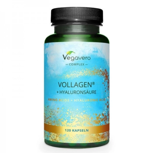 Vegavero Коса и кожа - Аминокиселини + Хиалуронова киселина Vollagen, 120 капсули