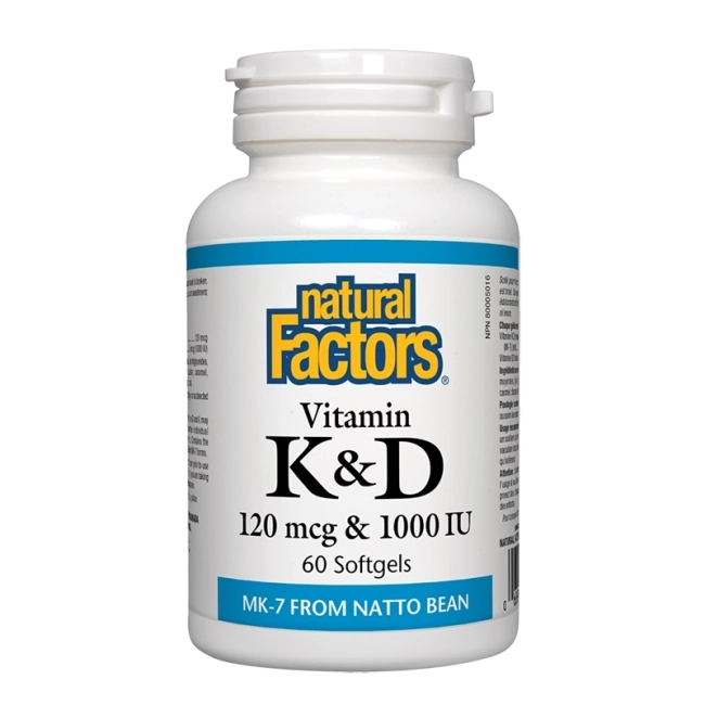 Natural Factors Витамин К2 120 mcg и D3 1000 IU, 60 софтгел капсули