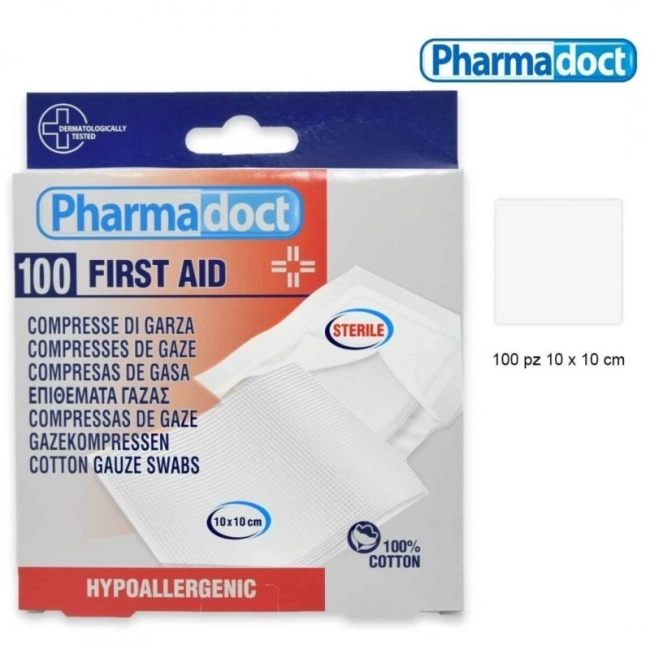 Pharmadoct СТЕРИЛНА памучна марля 10x10 см 100 броя