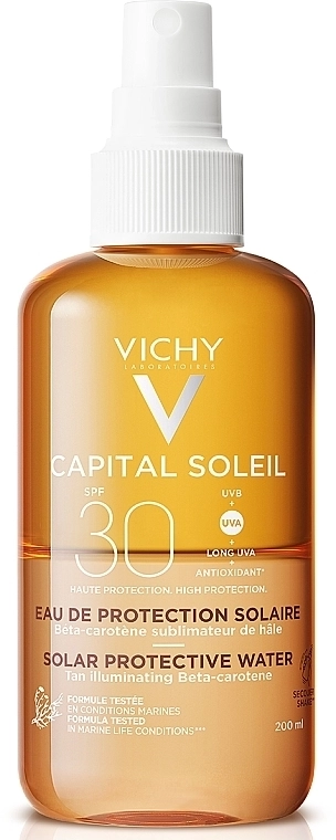 Vichy Capital Soleil Слънцезащитна вода за лице и тяло за подобряване на тена SPF50 200 мл