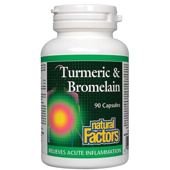 Natural Factors Turmeric & Bromelain - Куркума и Бромелаин, 90 капсули
