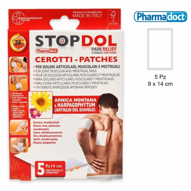 STOPDOL Pain Relief Пластир за облекчаване на болка с арника, дяволски нокът и върба 9 х 14 см 5 броя