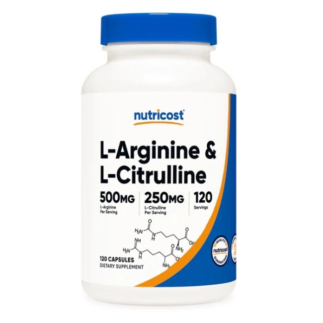 Nutricost Тонус и енергия - Л-Аргинин + Л-Цитрулин (L-Arginine + L-Citrulline), 500 mg + 250 mg, 240 капсули
