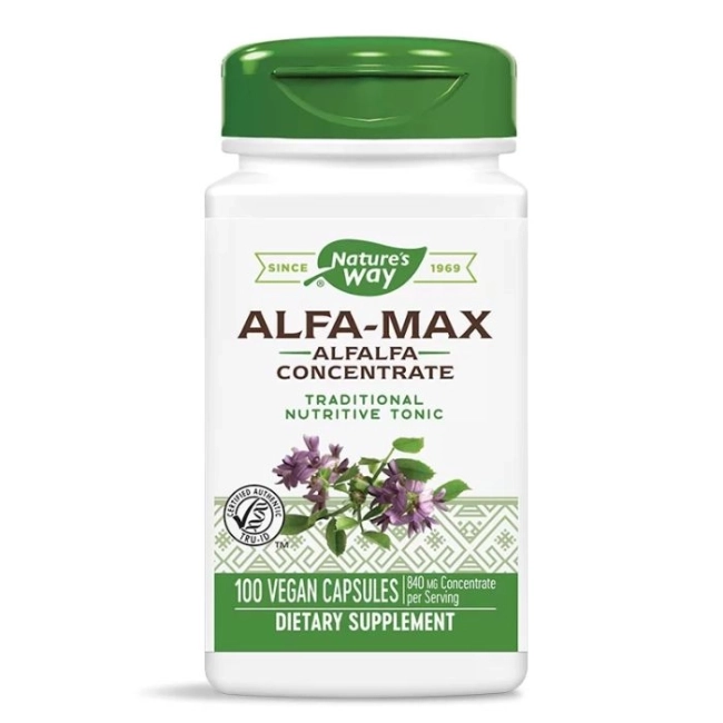 Nature’s Way Люцерна концентрат ALFA-MAX - Детоксикатор, източник на ценни нутриенти, 525 mg, 100 капсули
