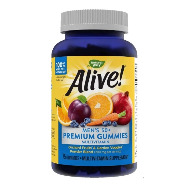 Nature's way Alive Премиум мултивитамини за мъже 50+ Алайв - Alive! Men’s 50+ Premium Gummies Multivitamin, 75 желирани таблетки