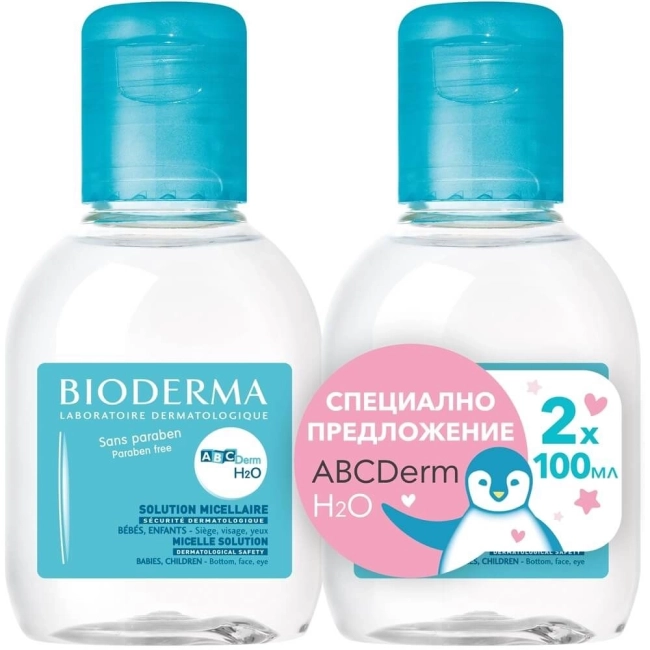 Bioderma ABC Derm Мицеларна почистваща вода за бебета 2 x 100 мл КОМПЛЕКТ