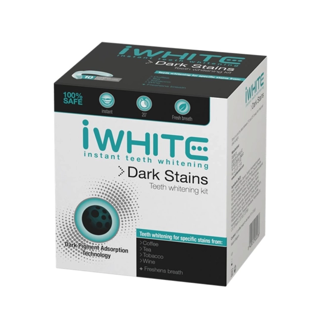 iWHITE Instant Dark Stains Гел-шини за незабавно избелване на зъбите с активен въглен 10 бр Комплект