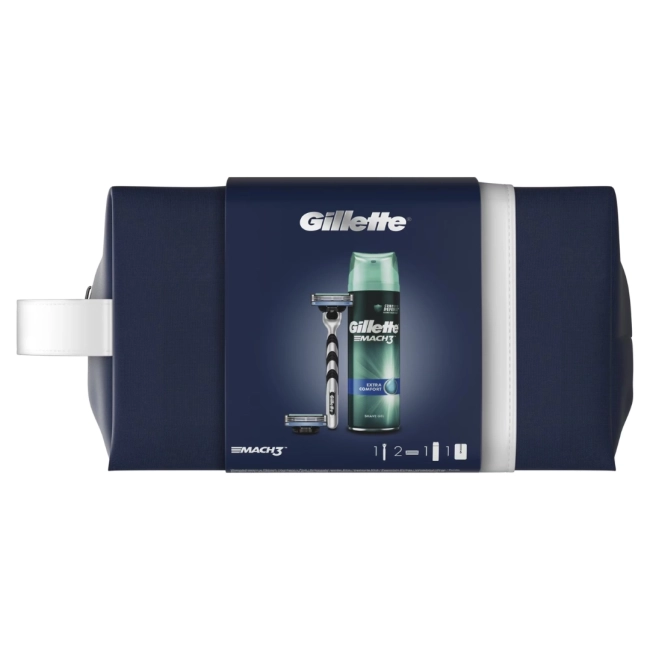 Комплект Gillette: Самобръсначка Mach3 + 1 резерва + Гел за бръснене Mach3 Extra Comfort 200 мл + Чанта за пътуване
