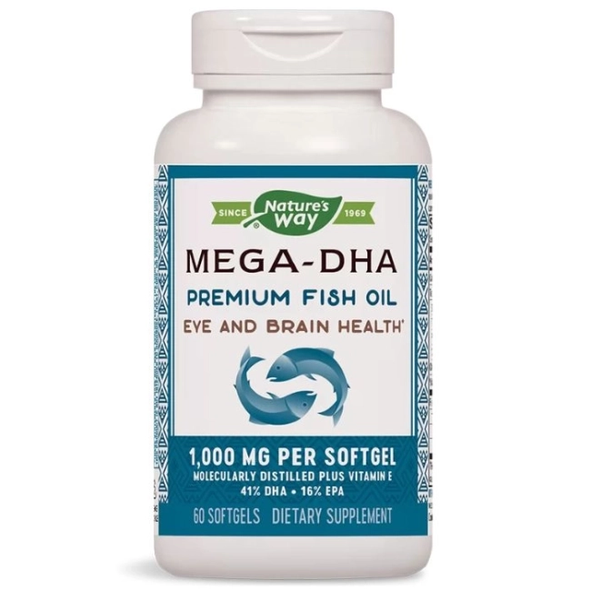 Nature’s Way Mega-DHA - Рибено масло Мега-ДХА – за мозъка и зрението, 1000 mg, 60 софтгел капсули