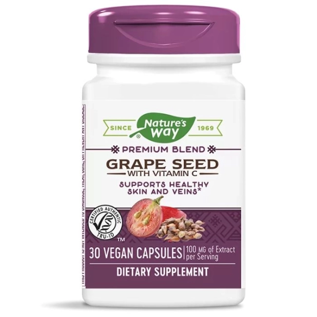 Nature’s Way Гроздово семе и витамин С - премиум формула - За кръвоносните съдове и кожата, 30 капсули