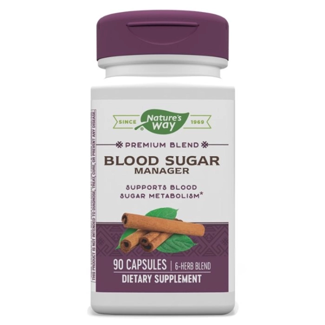 Nature’s Way Контрол на кръвната захар, апетита и теглото - Премиум формула с билки и витамин А - Blood Sugar, 90 капсули