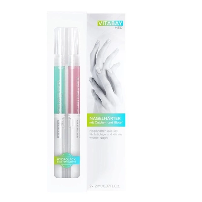 Vitabay Комплект заздравител за нокти дуо с калций и биотин - MED Nagelhärter Duo-Set, 2 х 2 ml