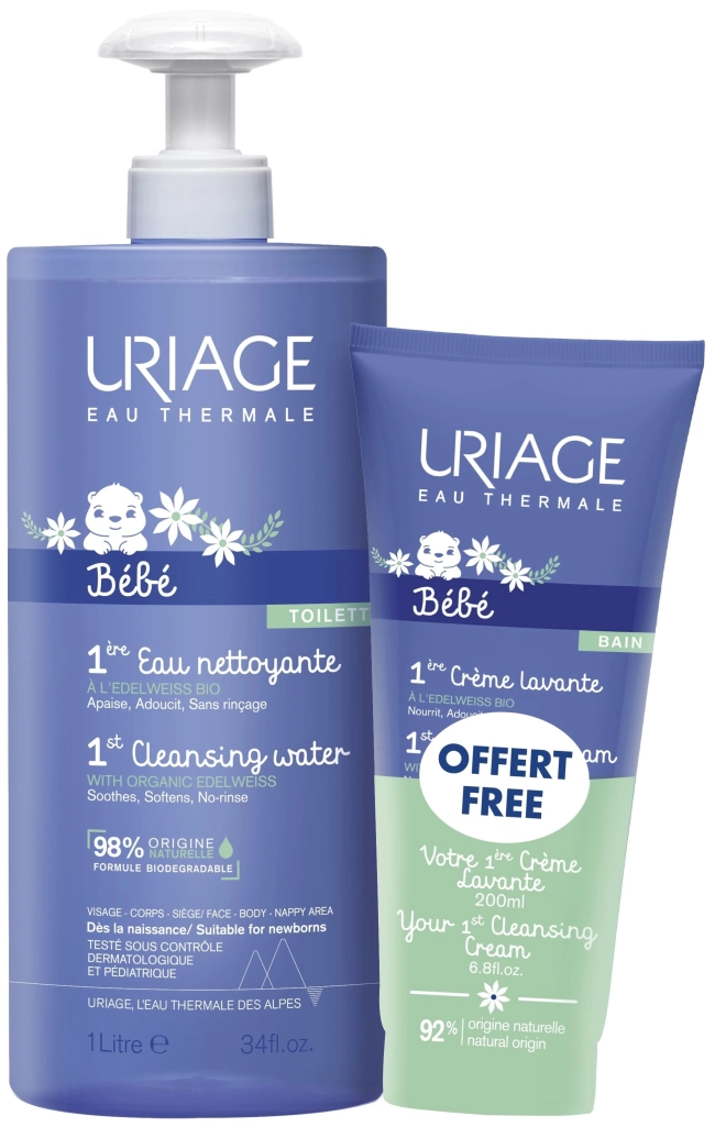 Uriage Почистваща вода за бебета 1 л + ПОДАРЪК Crеme Lavante 200 мл