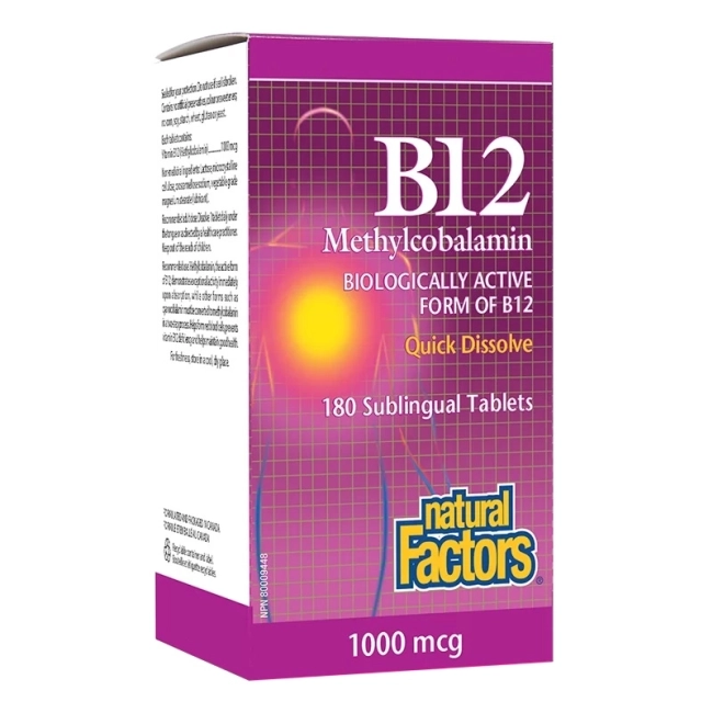 Natural Factors B12 Methylcobalamin/ Витамин В12 (метилкобаламин) x 180 сублингвални таблетки