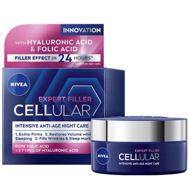 NIVEA CELLULAR EXPERT FILLER Интензивен анти-ейдж нощен крем, 50 мл