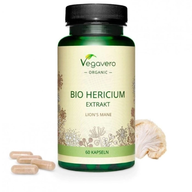 Vegavero Hericium Bio Extrakt / Херициум (Лъвска грива) БИО екстракт, 60 капсули, 100 % Vegan