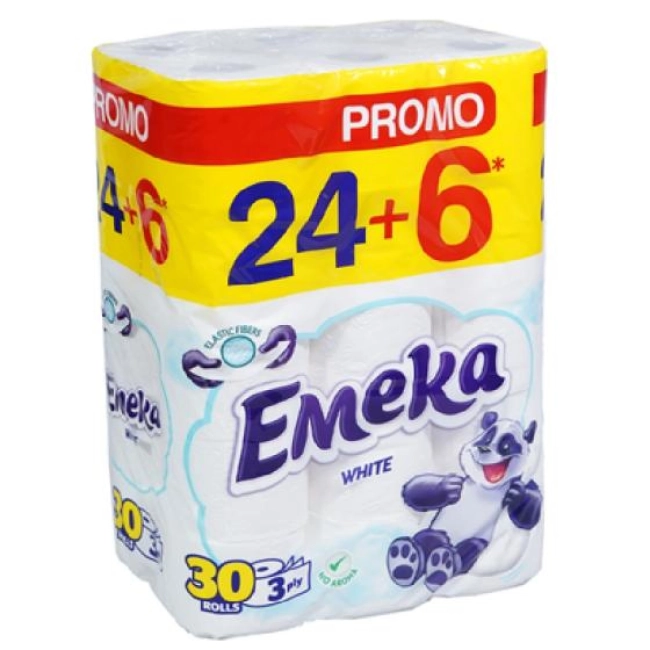 Emeka White Тоалетна хартия 3 пл., 24+6 бр.