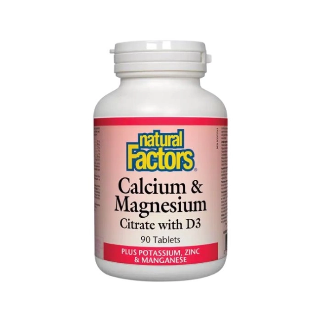 Natural Factors Calcuim & Magnesium Citrate with D3/ Калций с Магнезий (цитрат) и Витамин D3 + Калий, Цинк и Манган х 90 таблетки