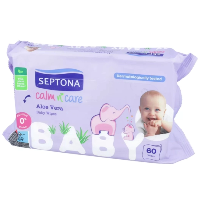 SEPTONA Влажни бебешки кърпи Baby Aloe Vera, 60 бр.