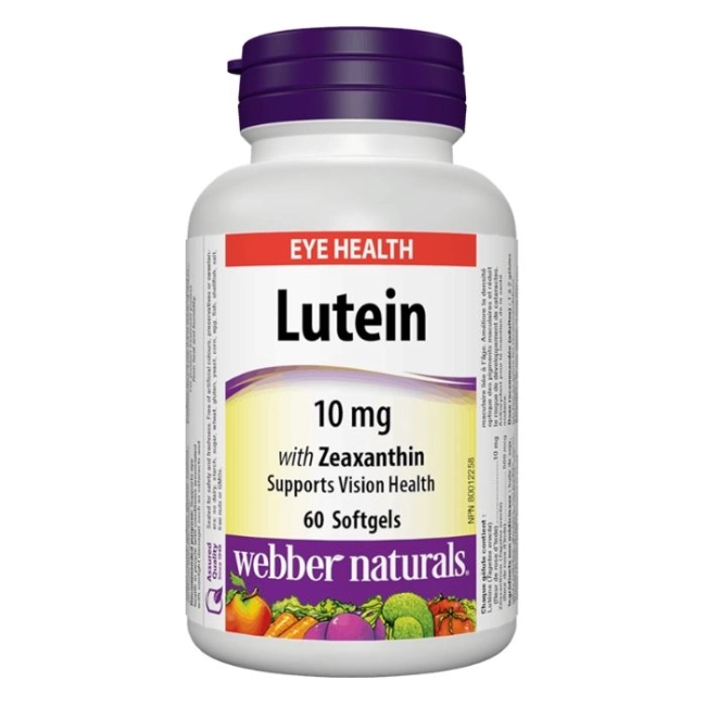 Webber Naturals Lutein with Zeaxanthin / Лутеин и зеаксантин 10 mg, 60 софтгел капсули