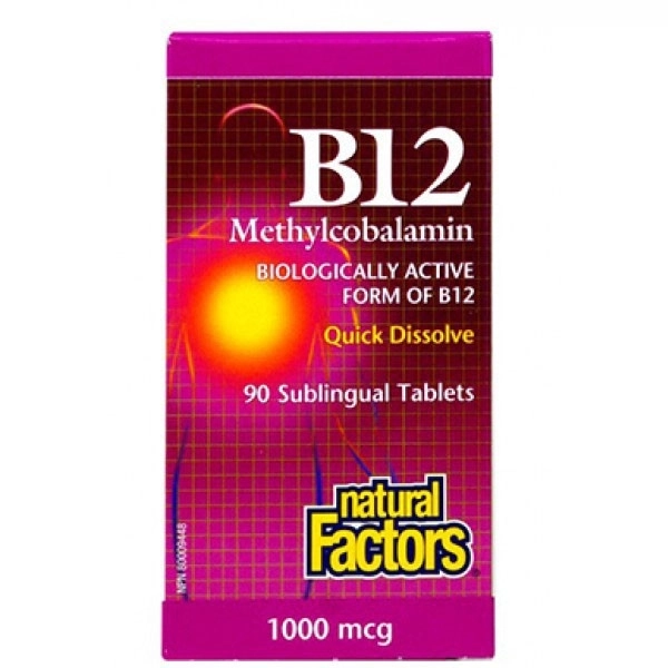 Natural Factors B12 Methylcobalamin/ Витамин В12 (метилкобаламин) 1000 µg, 90 сублингвални таблетки