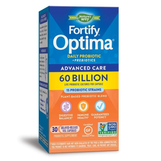 Nature’s Way Пробиотик + пребиотици – специална грижа - Fortify Optima Probiotic Advanced Care, 60 млрд. активни пробиотици, 30 капсули