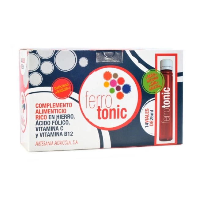 Artesania Agricola Желязо + фолиева киселина и витамини В12 & С - Ferro tonic – тоник за кръвта, защита от анемия и умора, 14 ампули x 25 ml