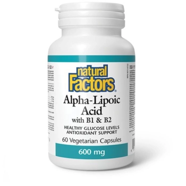 Natural Factors Алфа липоева киселина 600 mg + витамин В1 и В2, 60 V капсули