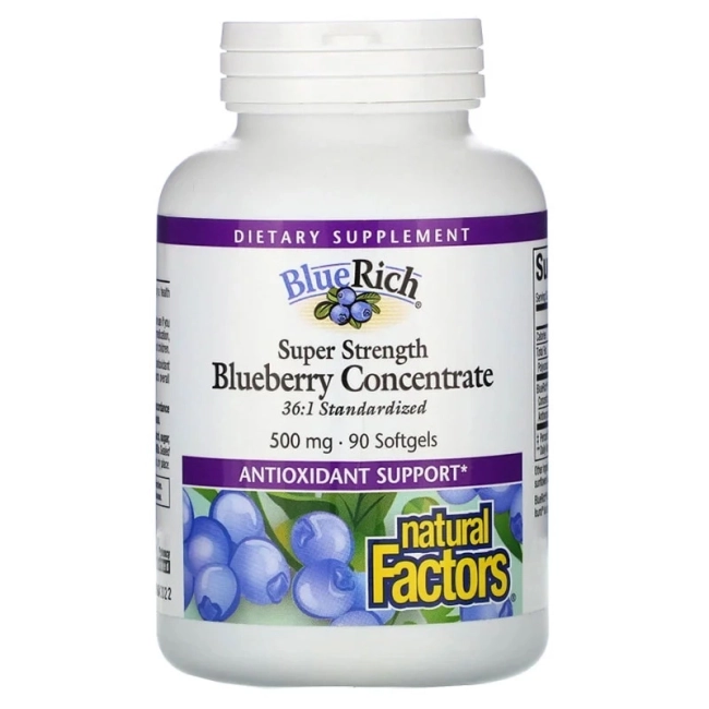 Natural Factors BlueRich® Super Strength Blueberry Concentrate / Синя боровинка супер концентрат, 500 mg, 90 капсули