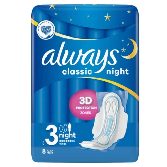 Always Classic Night 3D Дамски нощни превръзки 8 бр.