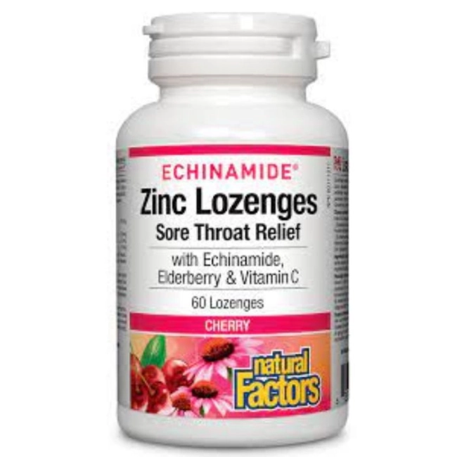 Natural Factors Echinamide® / Цинк, ехинацея, витамин С и черен бъз, 60 таблетки за смучене с вкус на череша