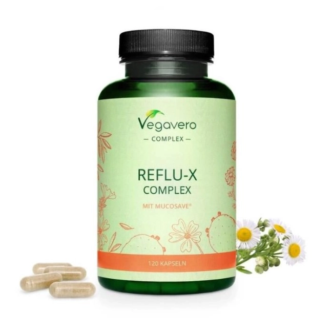 Vegavero Reflu-X Complex mit Mucosave / Билкова смес срещу киселинен рефлукс, 120 капсули, 100% Vegan