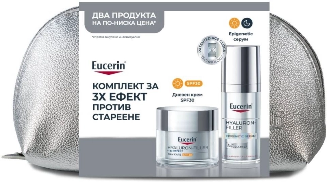 Eucerin Hyaluron-Filler Комплект - Серум и Дневен крем, 30 + 50 ml + Несесер