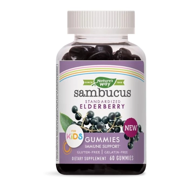 Nature’s Way Самбукус за деца с черен бъз, витамин С & цинк - Sambucus Gummies for Kids, 60 желирани таблетки