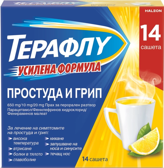 GlaxoSmithKline Терафлу Усилена формула при простуда и грип 14 сашета